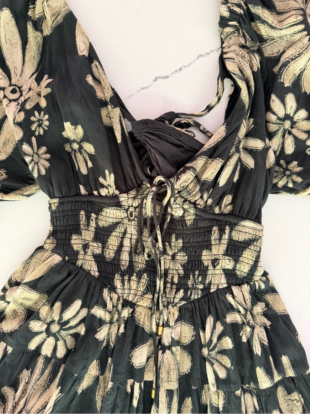 Free People Perfect Day Printed Mini Dress M Black Multi Floral Open Back Boho - Picture 5 of 13
